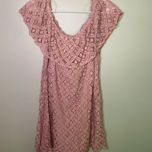 Size L light pink lace retro mini floral dress